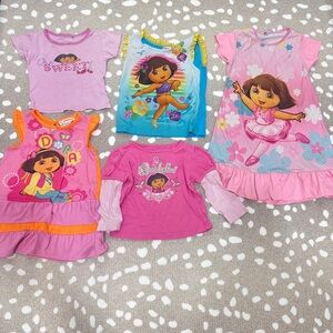 Lot of 5 Y2K Vintage Dora The Explorer toddler girl tee nightgown dress pjs